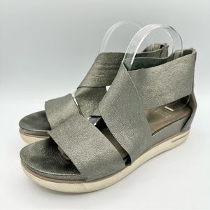 Eileen Fisher Sport Tumbled Leather Sneaker Sandal metallic silver low wedge
